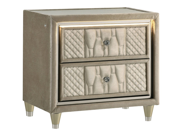 Lorient Ivory/Camel 2-drawer LED Nightstand with USB - Ornate Home