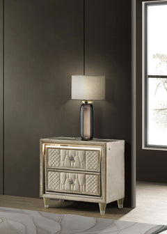 Lorient Ivory/Camel 2-drawer LED Nightstand with USB - Ornate Home