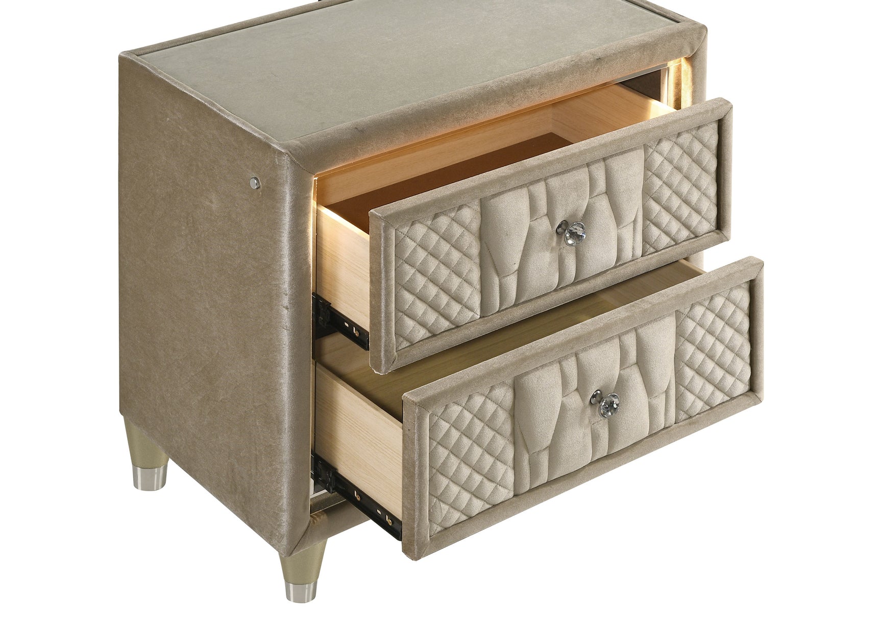 Lorient Ivory/Camel 2-drawer LED Nightstand with USB - Ornate Home