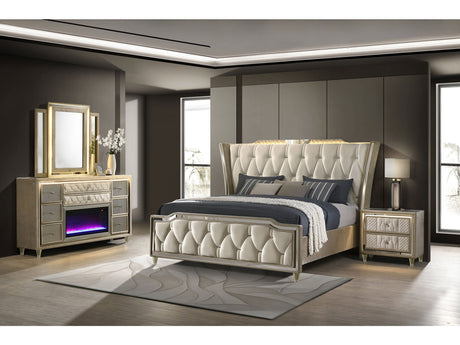 Lorient Ivory/Camel 4-piece Queen Bedroom Set - Ornate Home