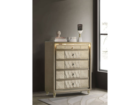 Lorient Ivory/Camel 5-drawer LED Chest of Drawers - Ornate Home