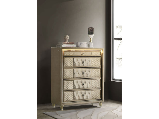 Lorient Ivory/Camel 5-drawer LED Chest of Drawers - Ornate Home