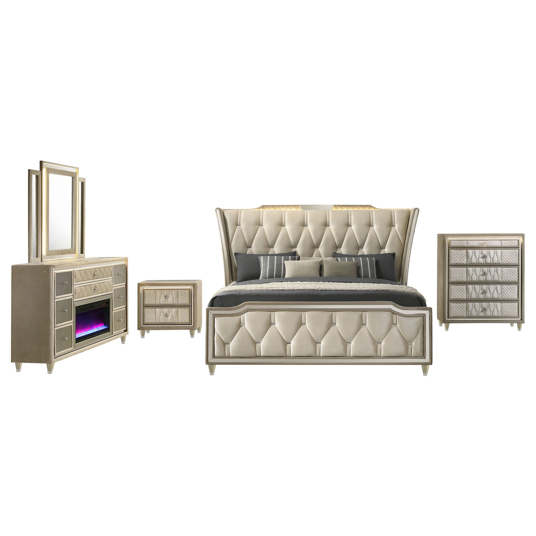 Lorient Ivory/Camel 5-piece California King Bedroom Set - Ornate Home