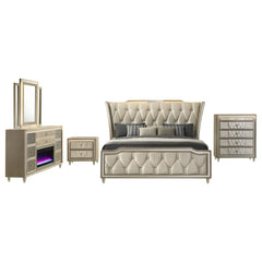 Lorient Ivory/Camel 5-piece California King Bedroom Set - Ornate Home