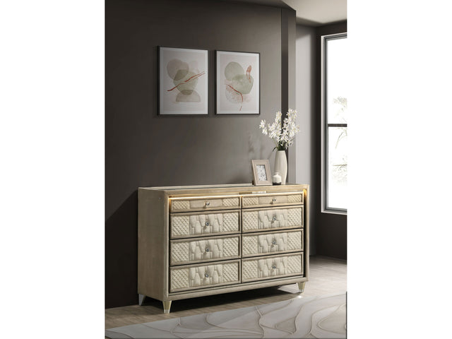 Lorient Ivory/Camel 8-drawer LED Bedroom Dresser Cabinet - Ornate Home