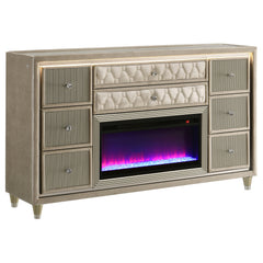 Lorient Ivory/Camel 8-drawer LED Bedroom Flame Box Dresser - Ornate Home