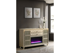 Lorient Ivory/Camel 8-drawer LED Bedroom Flame Box Dresser - Ornate Home