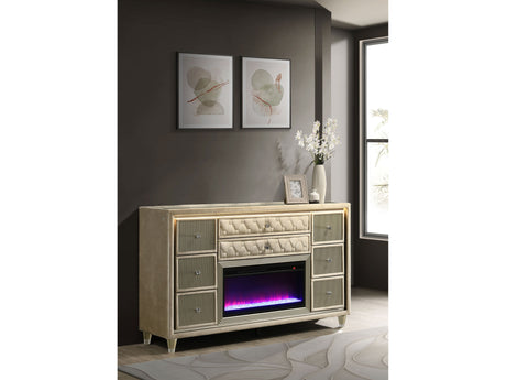 Lorient Ivory/Camel 8-drawer LED Bedroom Flame Box Dresser - Ornate Home