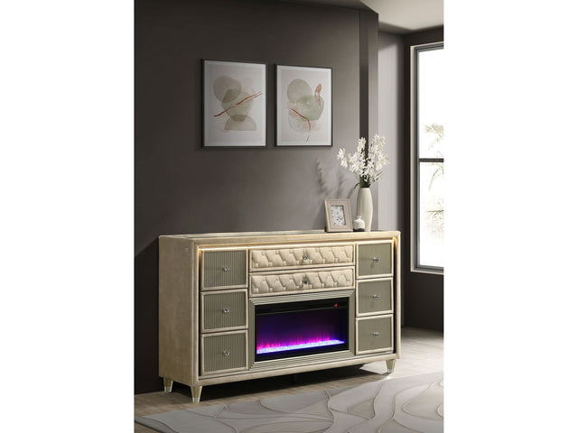 Lorient Ivory/Camel 8-drawer LED Bedroom Flame Box Dresser - Ornate Home