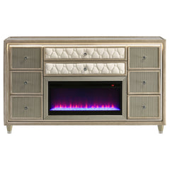 Lorient Ivory/Camel 8-drawer LED Bedroom Flame Box Dresser - Ornate Home