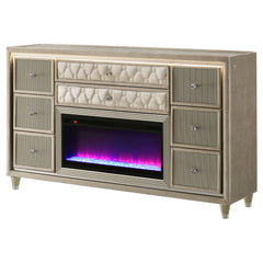 Lorient Ivory/Camel 8-drawer LED Bedroom Flame Box Dresser - Ornate Home