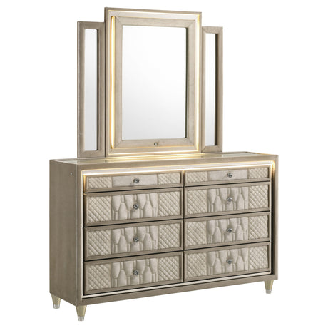 Lorient Ivory/Camel 8-drawer LED Dresser with Mirror - Ornate Home