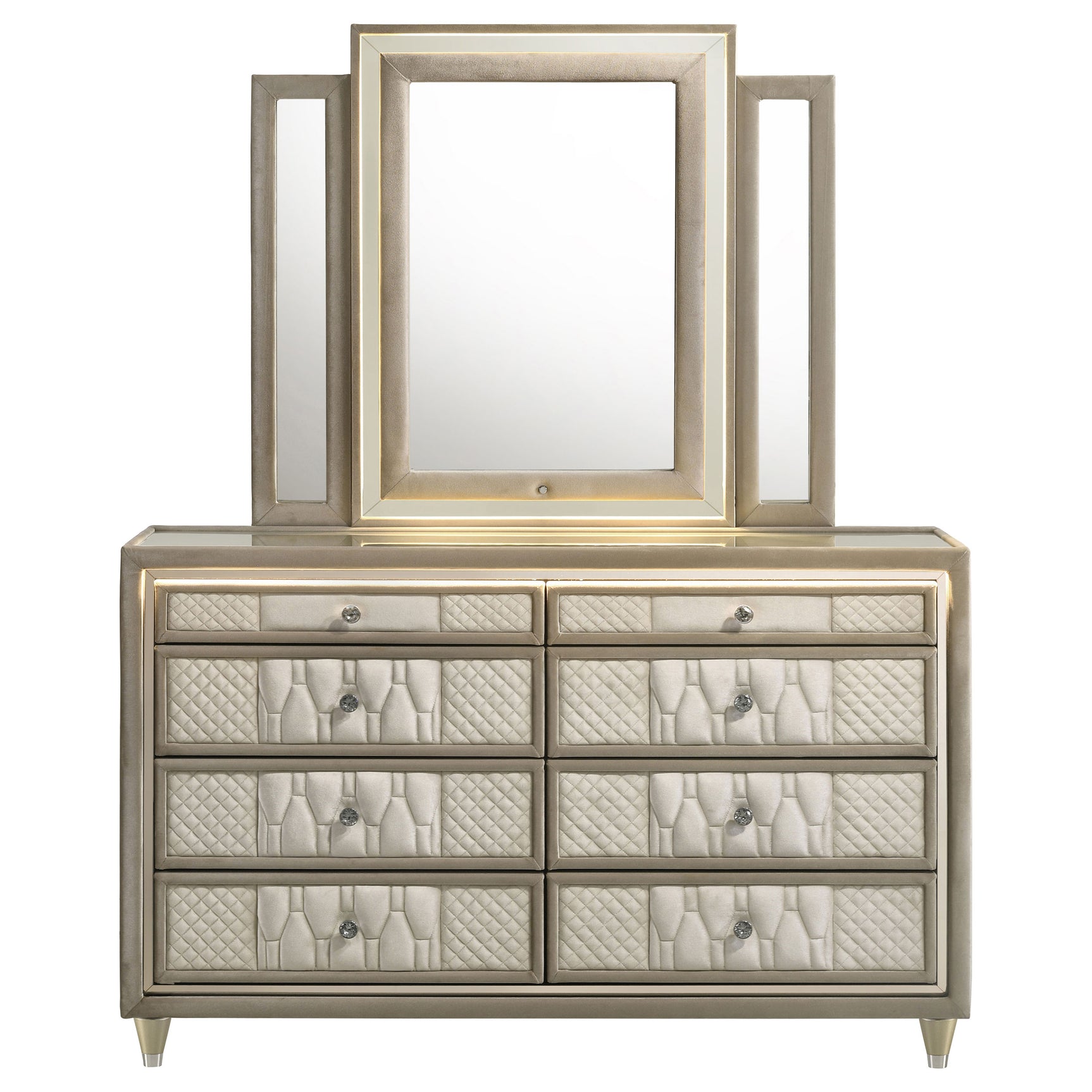 Lorient Ivory/Camel 8-drawer LED Dresser with Mirror - Ornate Home