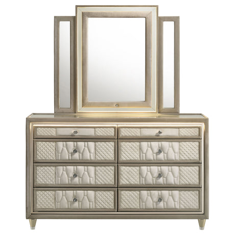 Lorient Ivory/Camel 8-drawer LED Dresser with Mirror - Ornate Home