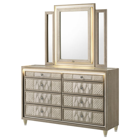 Lorient Ivory/Camel 8-drawer LED Dresser with Mirror - Ornate Home