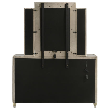 Lorient Ivory/Camel 8-drawer LED Dresser with Mirror - Ornate Home