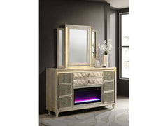 Lorient Ivory/Camel 8-drawer LED Flame Box Dresser and Mirror - Ornate Home