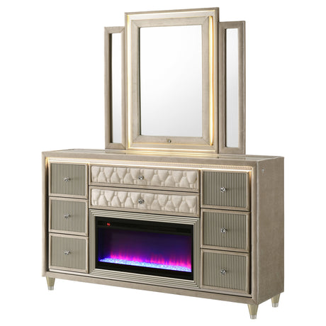 Lorient Ivory/Camel 8-drawer LED Flame Box Dresser and Mirror - Ornate Home