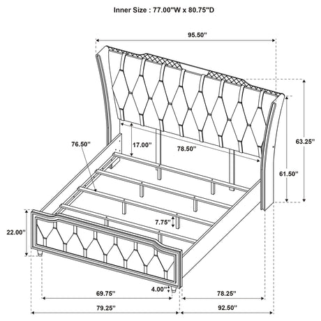 Lorient Ivory/Camel Eastern King LED Upholstered Bed - Ornate Home