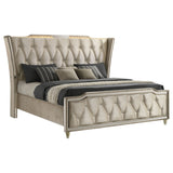 Lorient Ivory/Camel Queen LED Upholstered Wingback Bed - Ornate Home