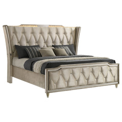 Lorient Ivory/Camel Queen LED Upholstered Wingback Bed - Ornate Home