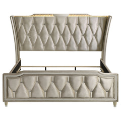 Lorient Ivory/Camel Queen LED Upholstered Wingback Bed - Ornate Home