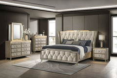 Lorient Ivory/Camel Queen LED Upholstered Wingback Bed - Ornate Home