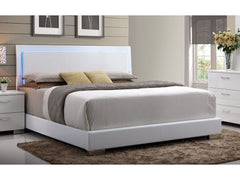 Lorimar White Faux Leather Eastern King Panel Bed w/ HB LED Light - Ornate Home