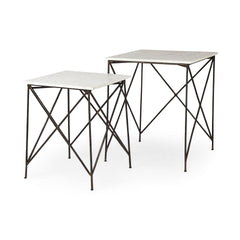 Lorlei White/Gray Marble Top End and Side Table