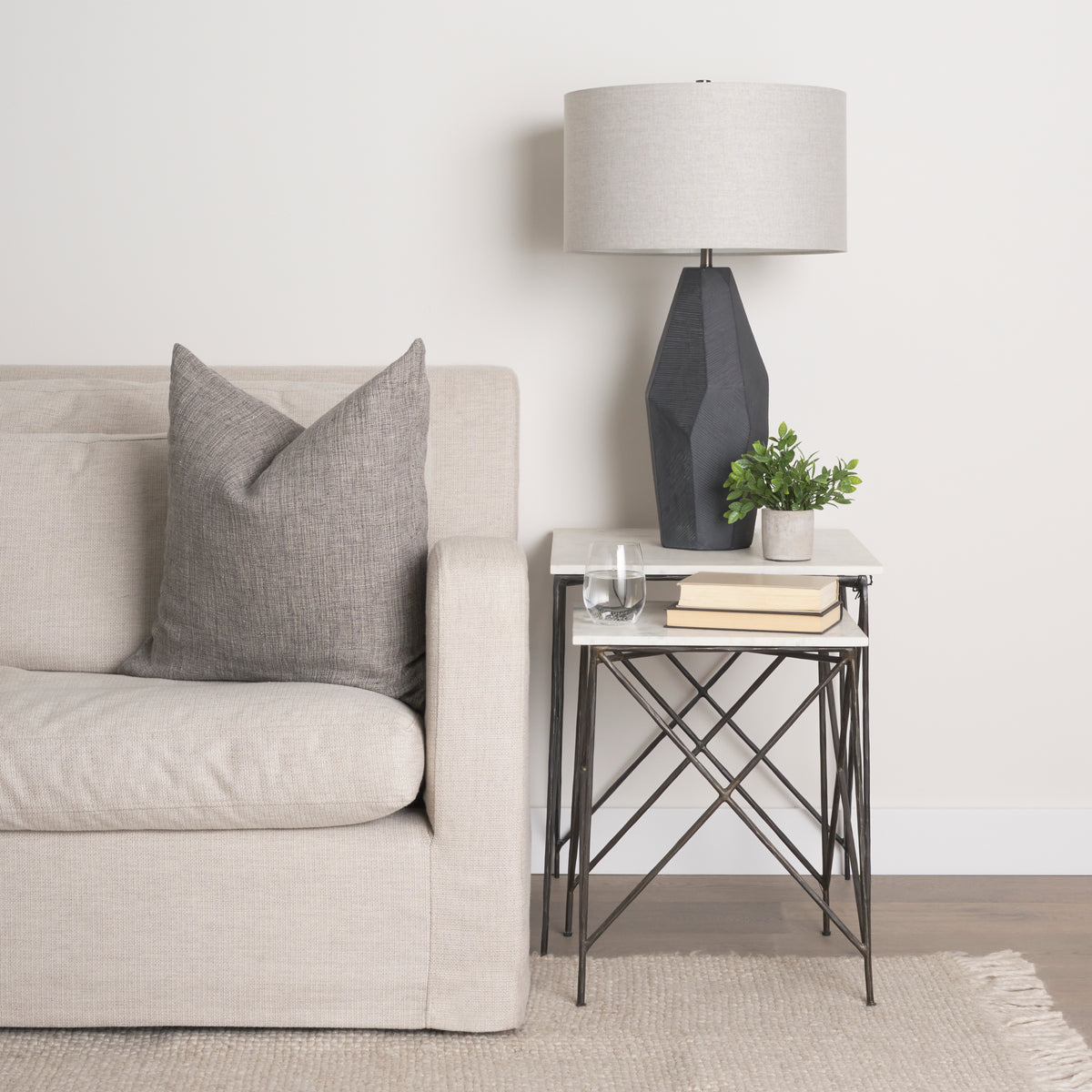 Lorlei White/Gray Marble Top End and Side Table - Ornate Home