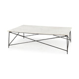 Lorlei White/Gray Marble Top with X-Shaped Iron Base Coffee Table