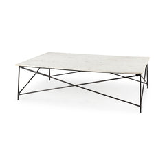 Lorlei White/Gray Marble Top with X-Shaped Iron Base Coffee Table