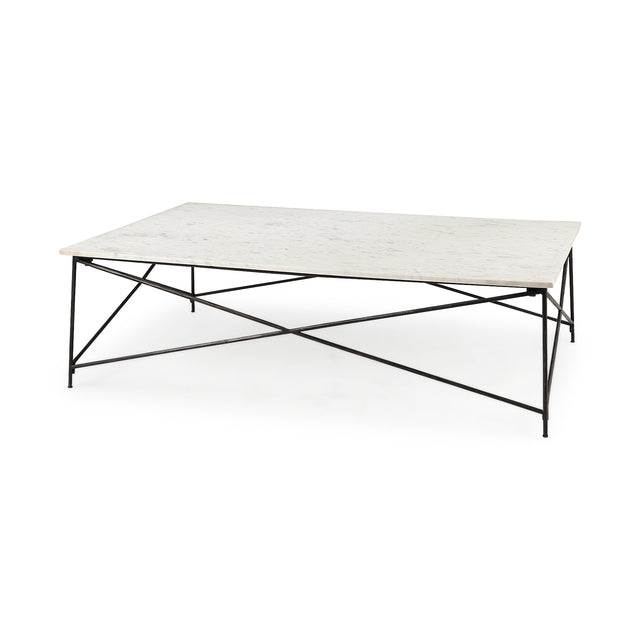 Lorlei White/Gray Marble Top with X-Shaped Iron Base Coffee Table