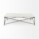 Lorlei White/Gray Marble Top with X-Shaped Iron Base Coffee Table