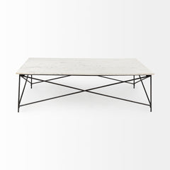 Lorlei White/Gray Marble Top with X-Shaped Iron Base Coffee Table