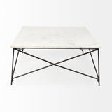 Lorlei White/Gray Marble Top with X-Shaped Iron Base Coffee Table