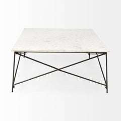 Lorlei White/Gray Marble Top with X-Shaped Iron Base Coffee Table