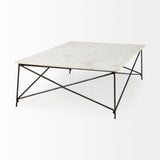 Lorlei White/Gray Marble Top with X-Shaped Iron Base Coffee Table