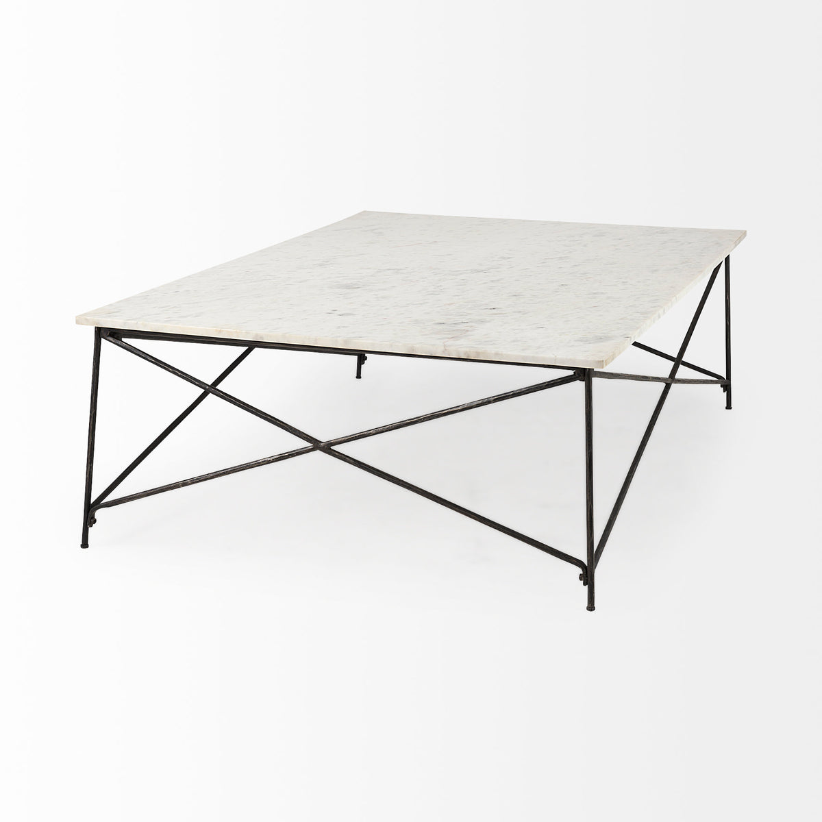 Lorlei White/Gray Marble Top with X-Shaped Iron Base Coffee Table