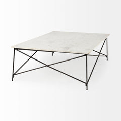 Lorlei White/Gray Marble Top with X-Shaped Iron Base Coffee Table