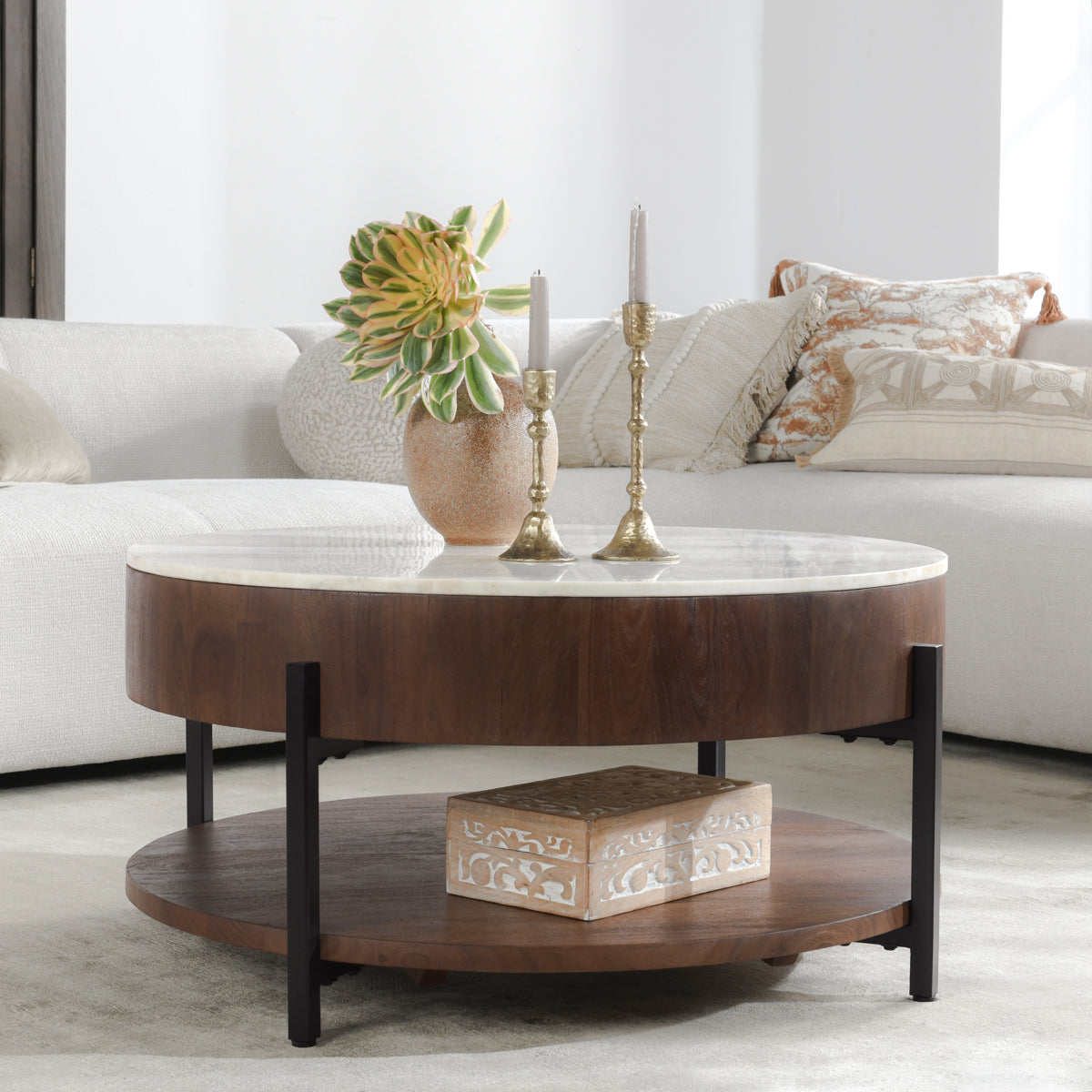 Lorna Marble/Acacia Wood Coffee Table - Ornate Home