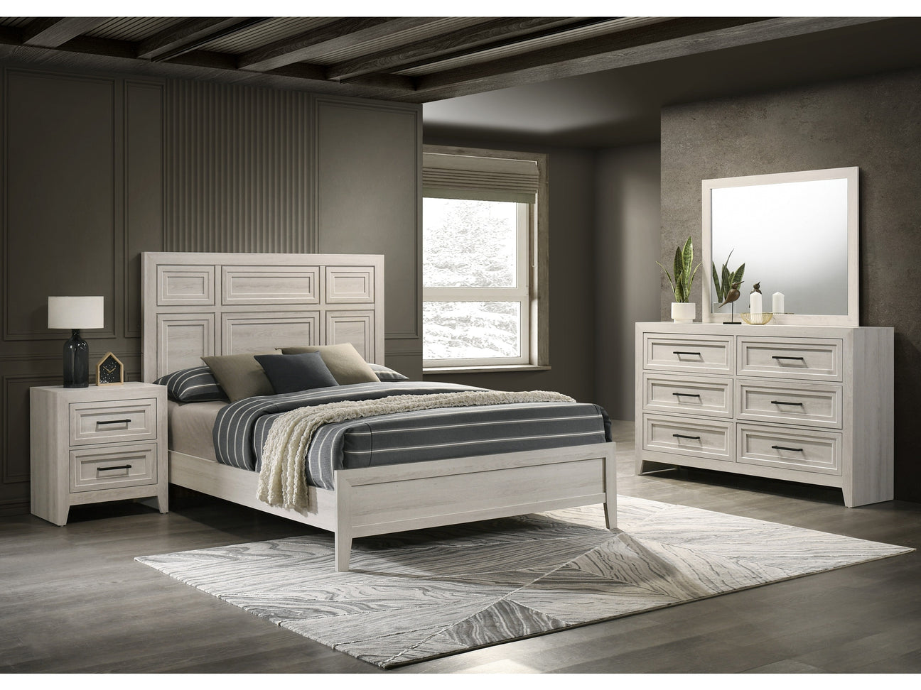 Lorraine Antique White Panel Bedroom Set - Ornate Home