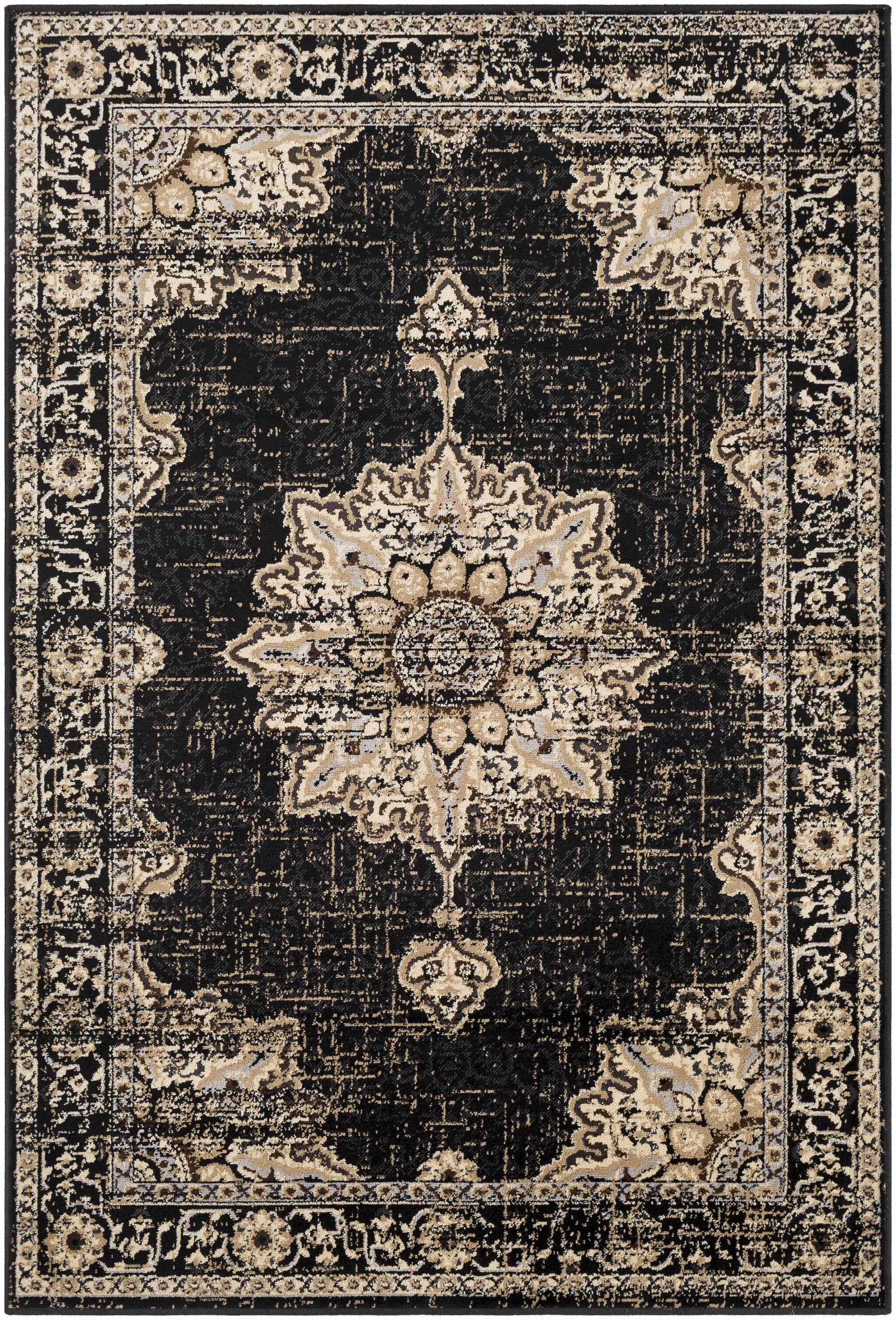 Lostwithiel Black Medallion Rug - Ornate Home
