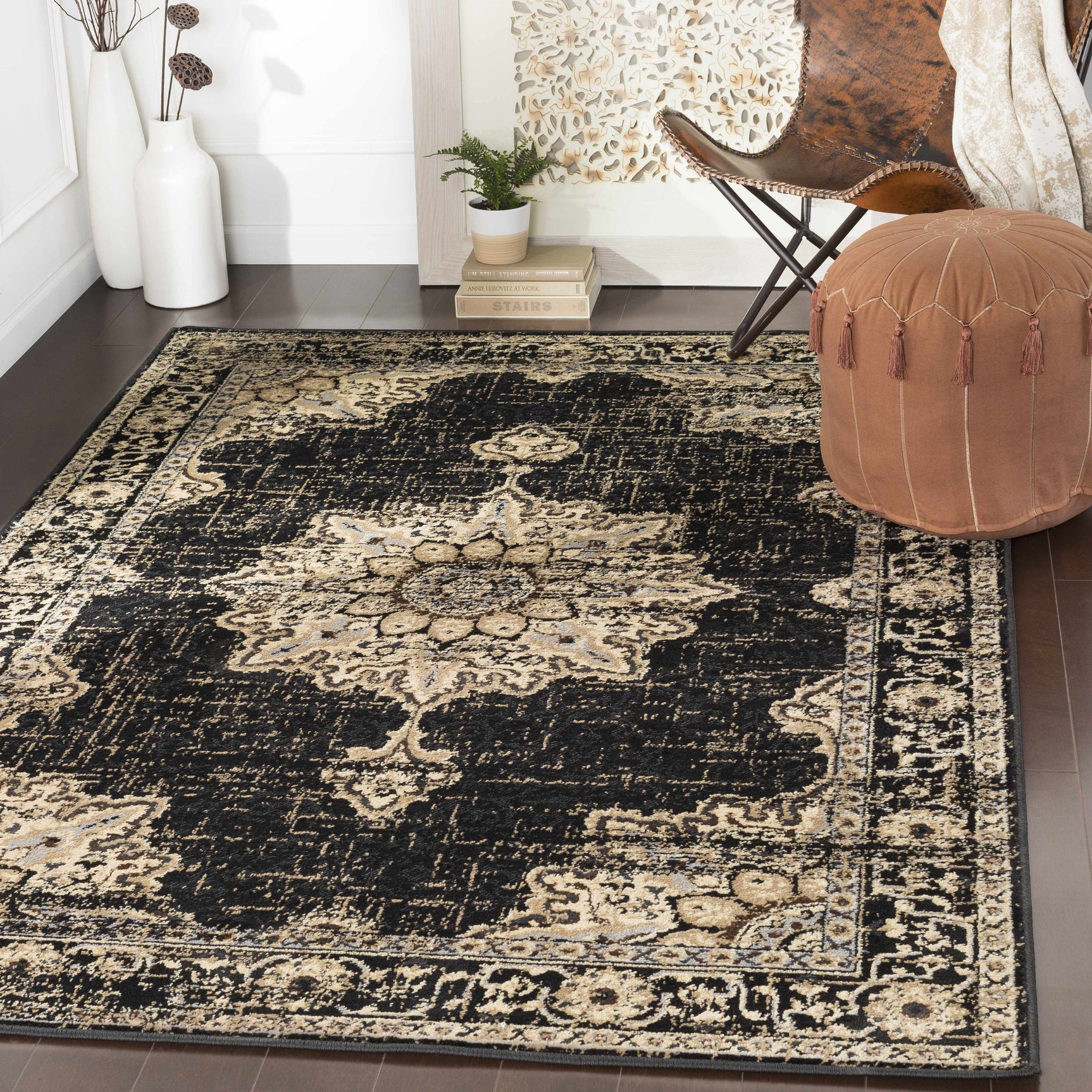 Lostwithiel Black Medallion Rug - Ornate Home