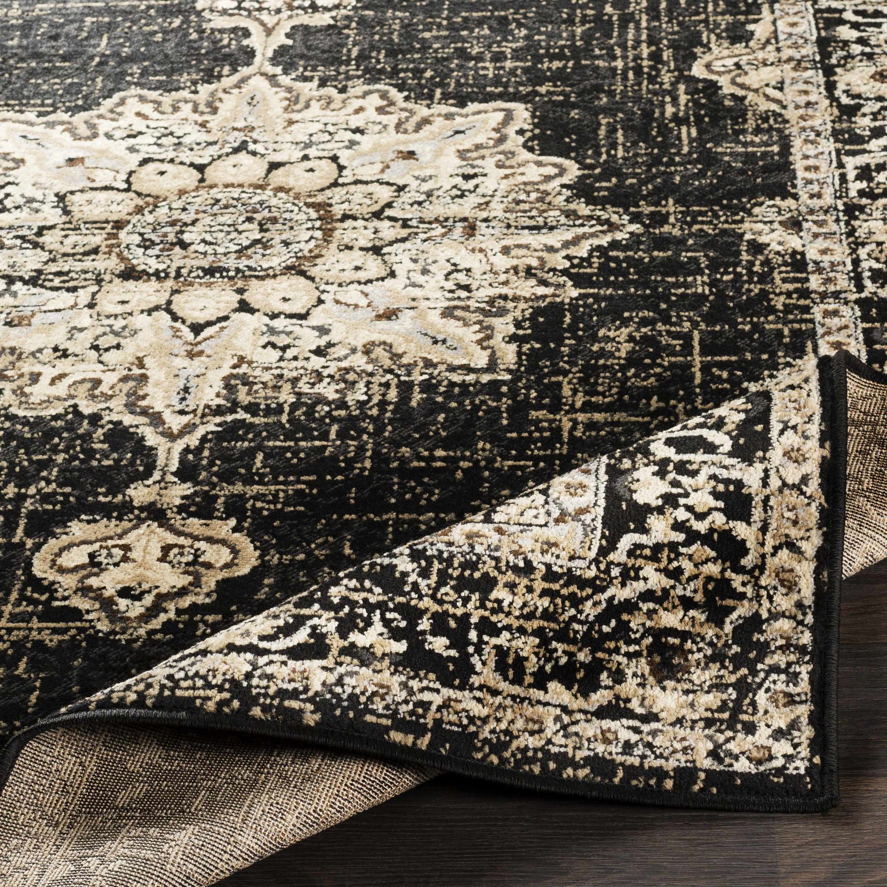 Lostwithiel Black Medallion Rug - Ornate Home