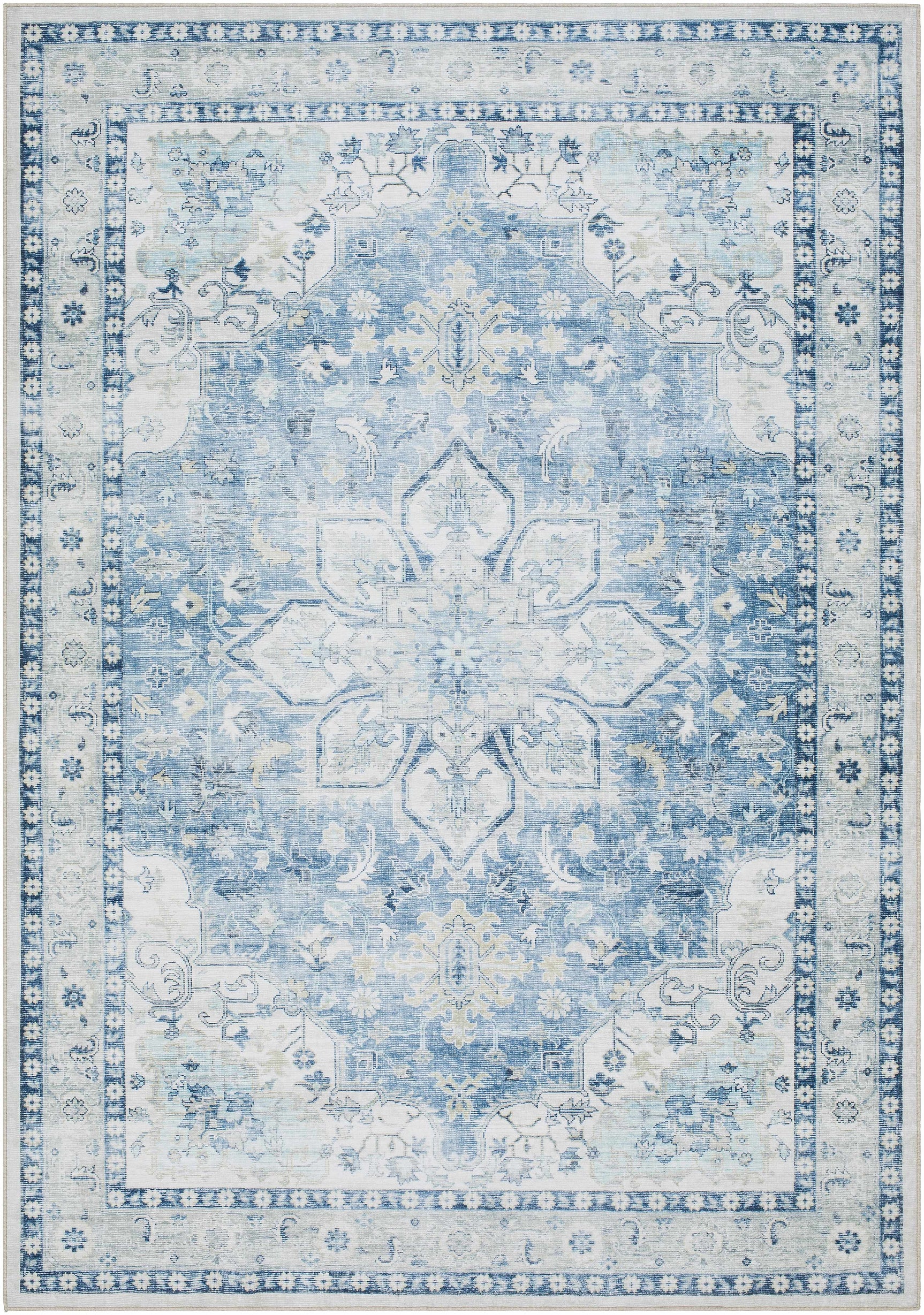 Lotan Blue Medallion Washable Area Rug - Clearance - Ornate Home