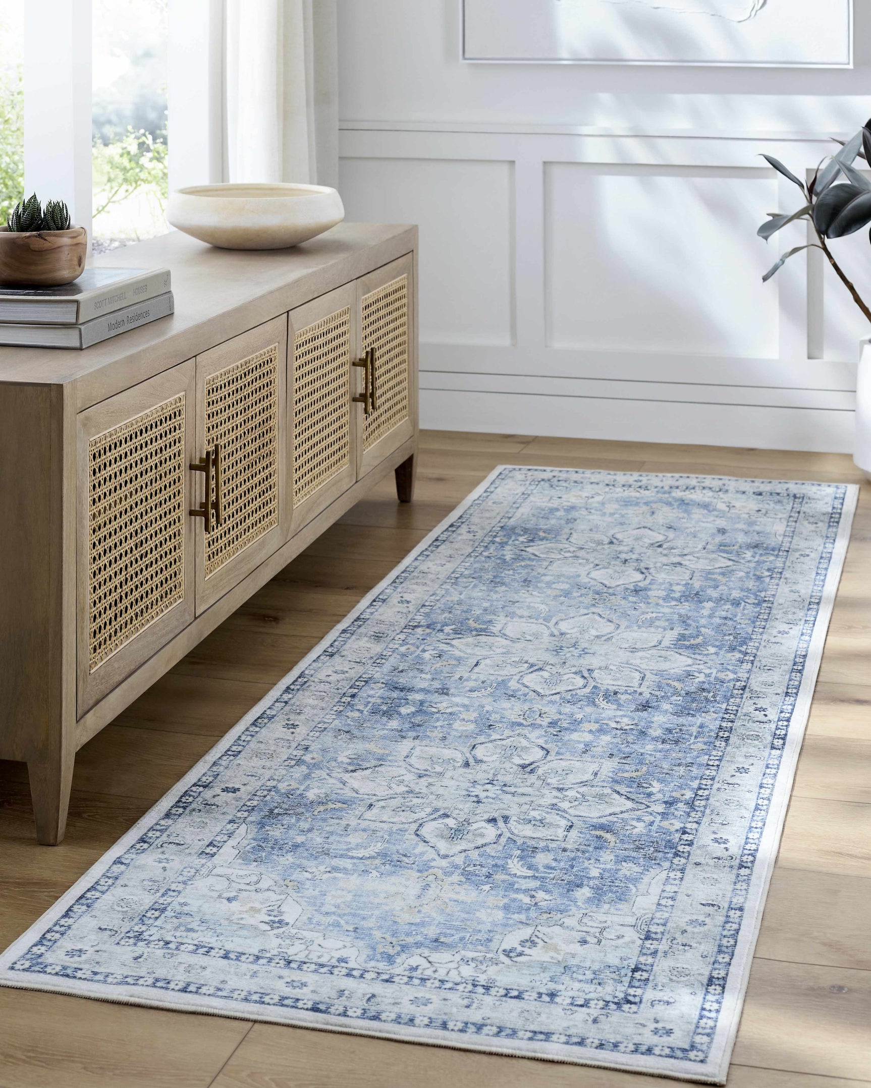 Lotan Blue Medallion Washable Area Rug - Clearance - Ornate Home