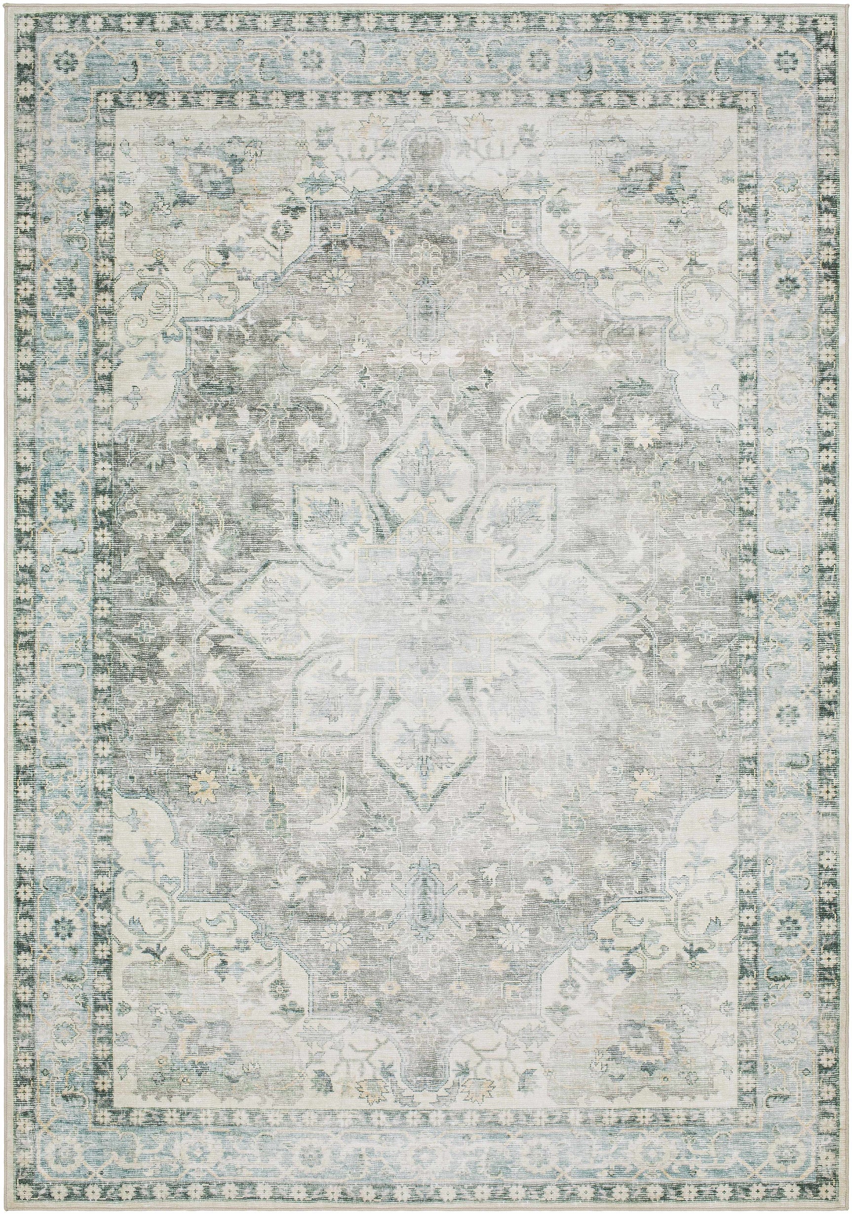 Lotan Green Medallion Washable Area Rug - Ornate Home