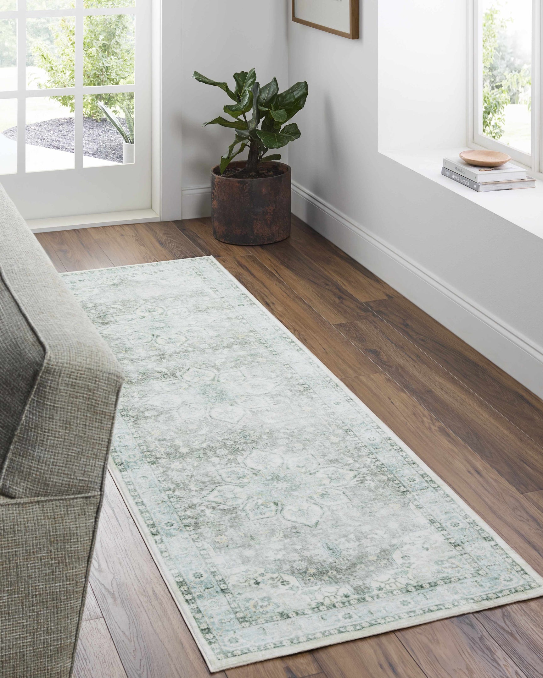 Lotan Green Medallion Washable Area Rug - Ornate Home