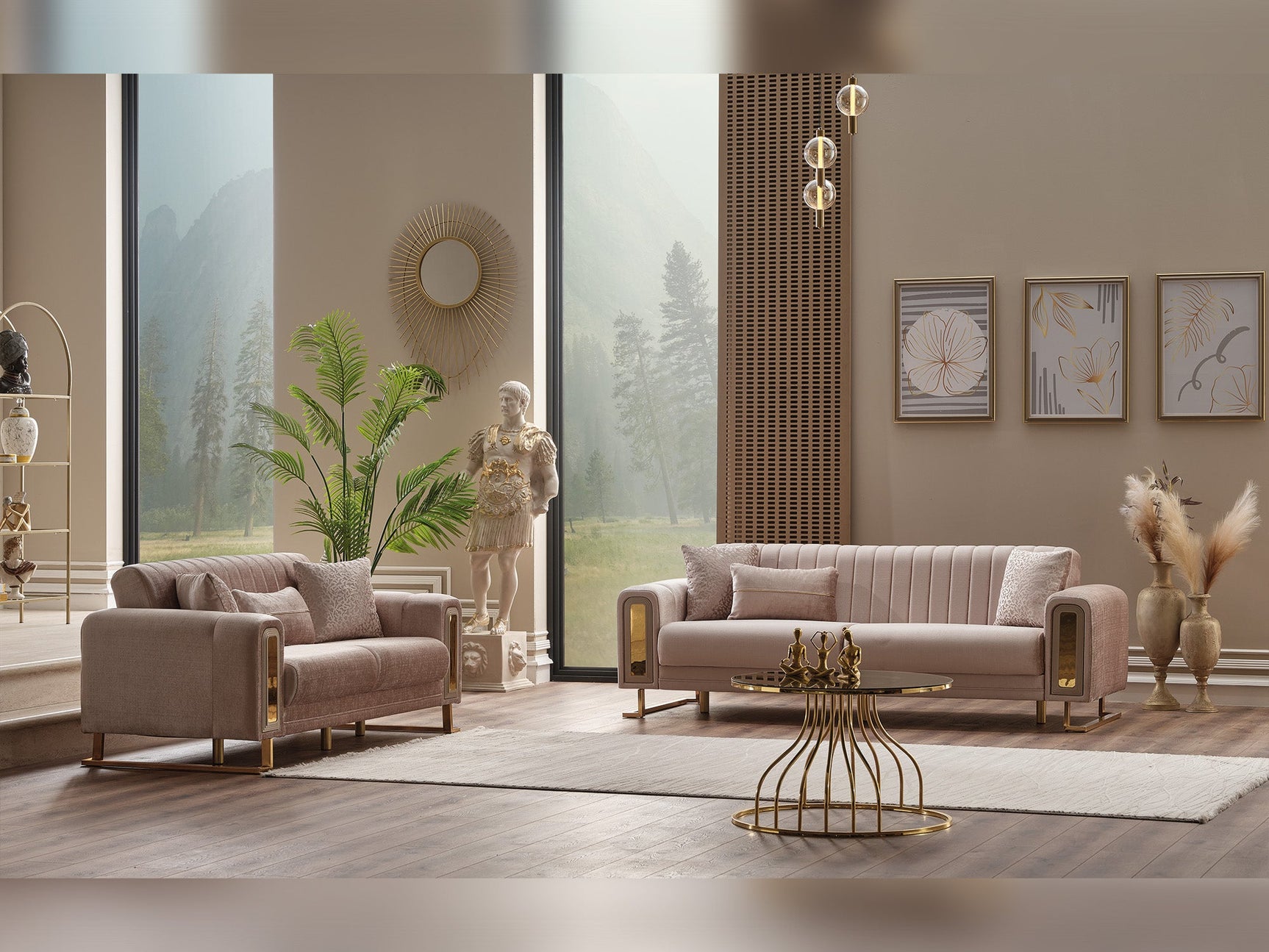 Lotus Cream 3-pieces (Sofa & Loveseat & Chair) Living Room Set